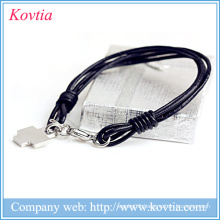 Multilayer black leather rope bracelet titanium steel cross pendant bracelet